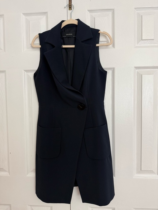Zara Dresses & Skirts - Zara Navy Sleeveless Blazer Dress vest